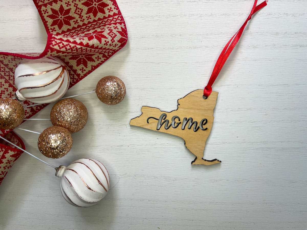 New York State Home Cutout Wood Ornament