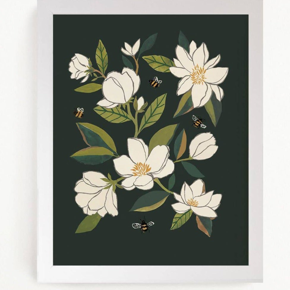 Magnolia and Bumblebees Art Print