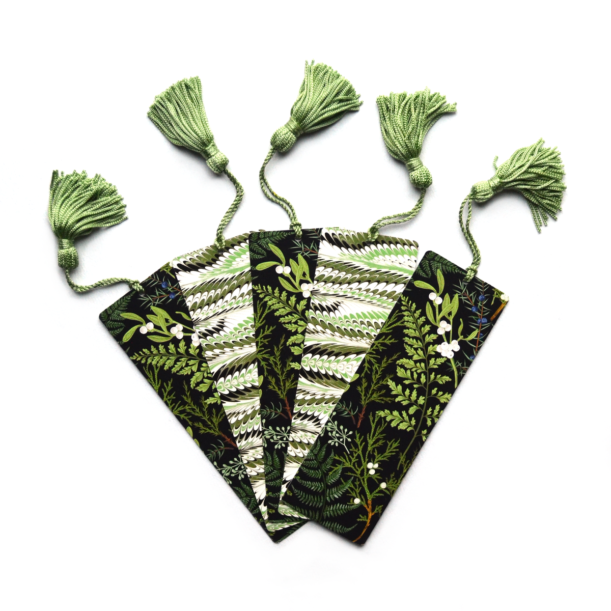 Botanical Fern and Marbled Bookmark with Tassel