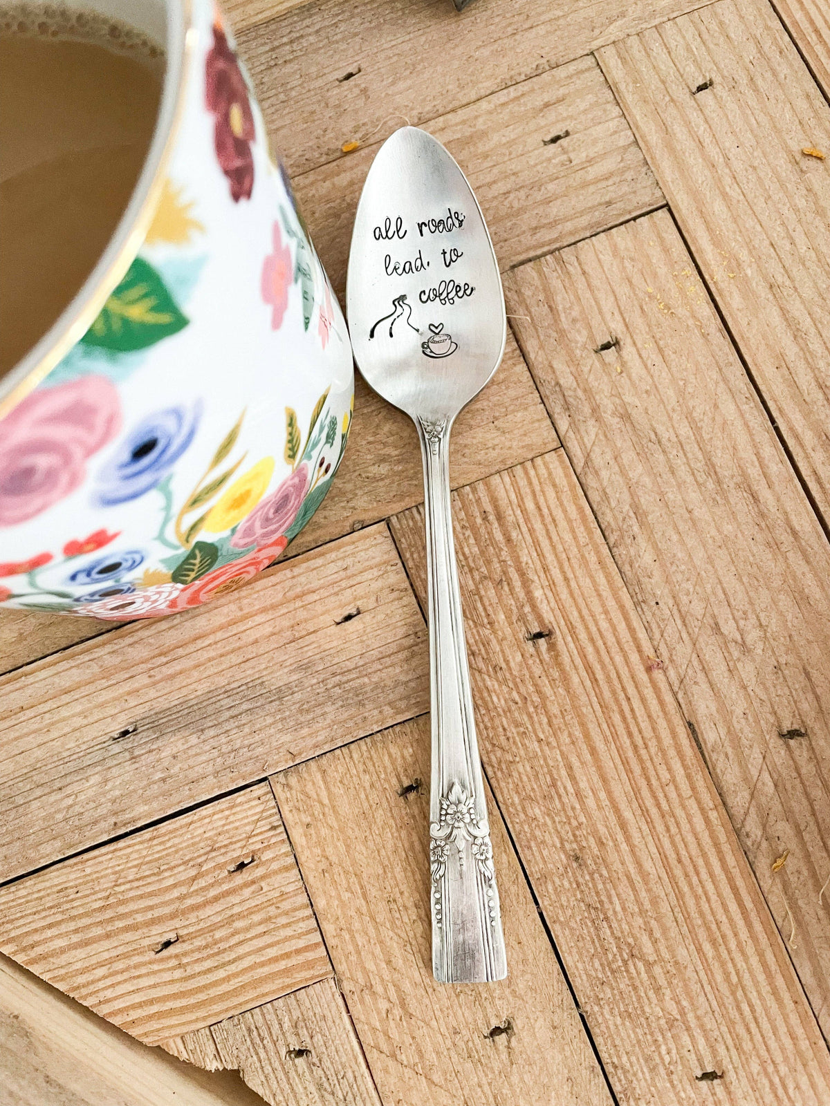 All Roads Lead To Coffee Vintage Stamped Spoon