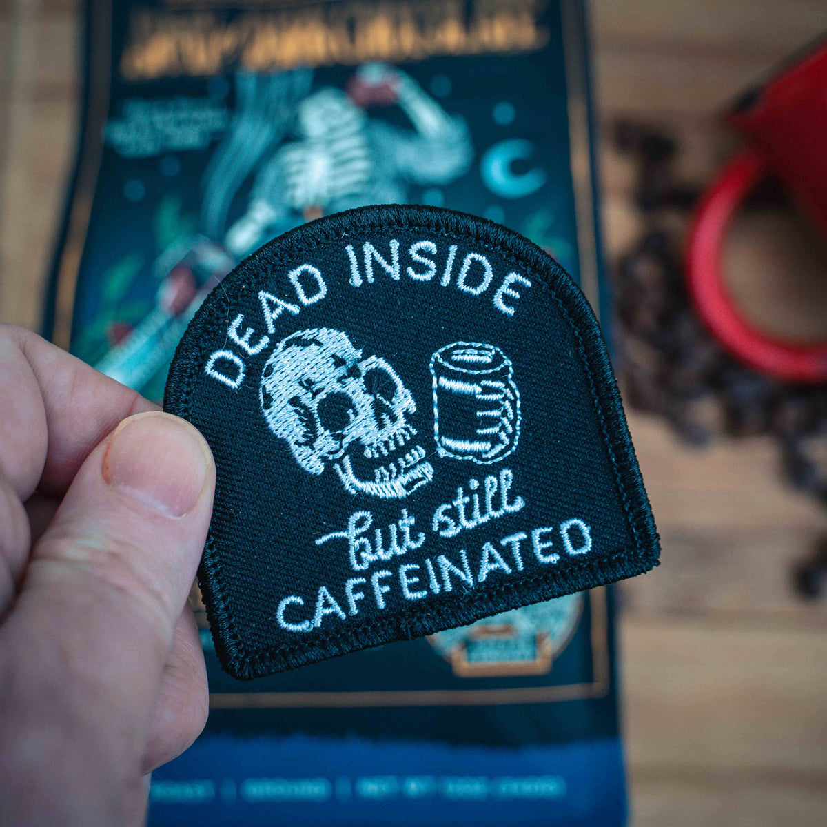 Dead Inside But Still Caffeinated Skull Coffee Patch