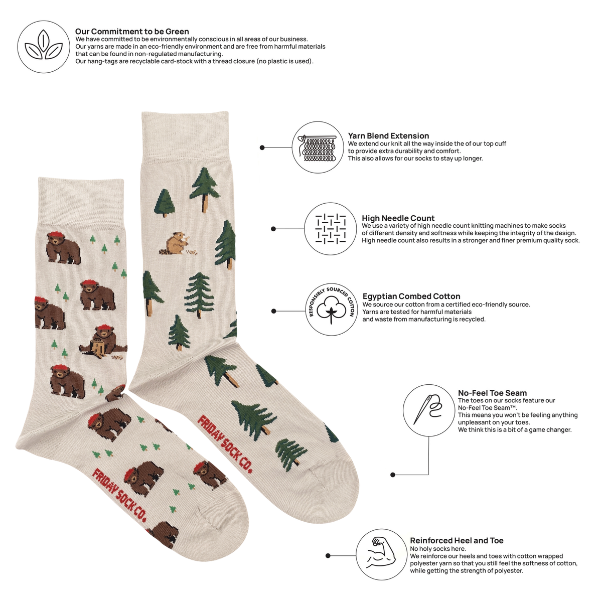 Men&#39;s Bear in Hat and Trees Socks