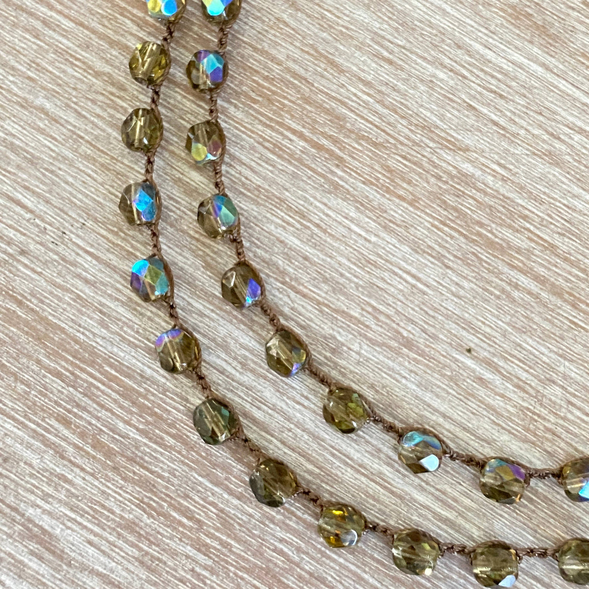 Long Crystal Necklace/Wrap Bracelet in Sparkling Smoke