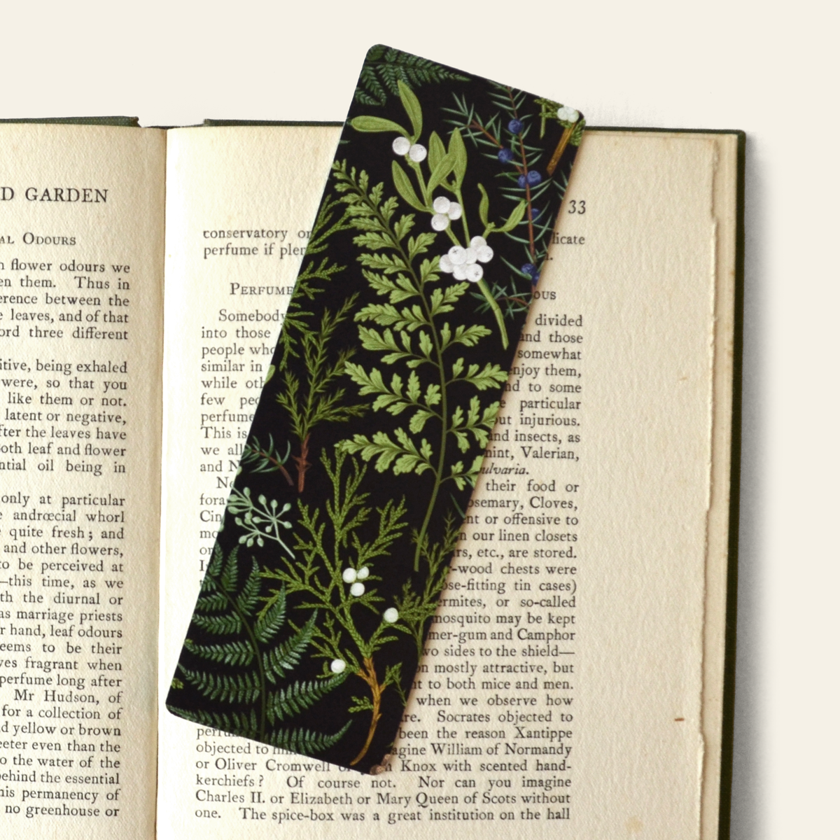 Botanical Fern Double-Sided Bookmark with Vintage Marbling