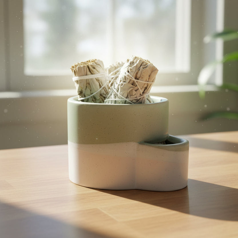 Ceramic Burner w/ Match Slot - White & Green