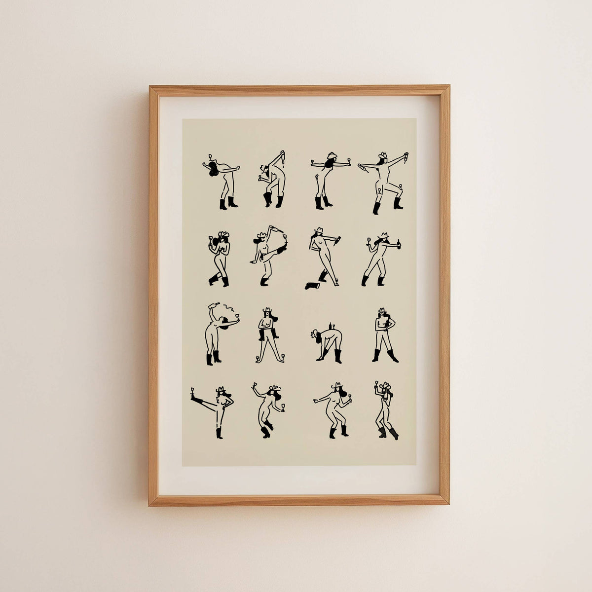 Wine Dancing Cowgirl Minimal Western Wall Art