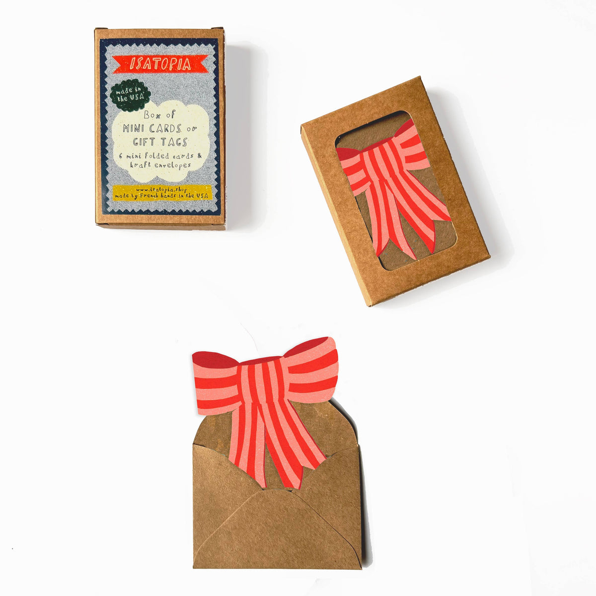 Pink Stripy Bow Mini Cards