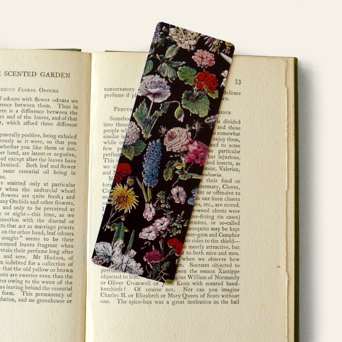 Garden Flowers Double-Sided Bookmark with Vintage Marbling