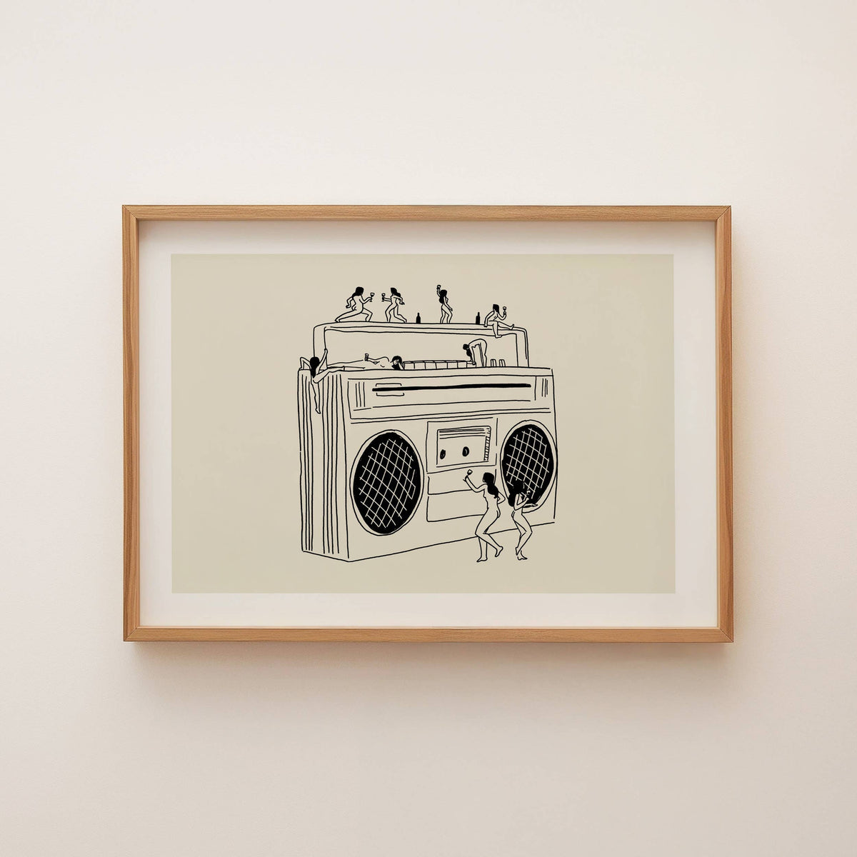 "Boom Box" Vintage Music Illustration Wall Art Print