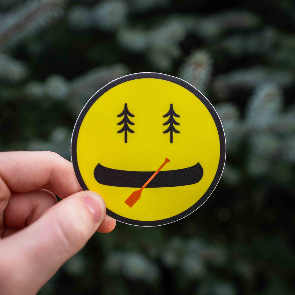 Happy Canoeing, Canoe Paddle Smiley Face Sticker