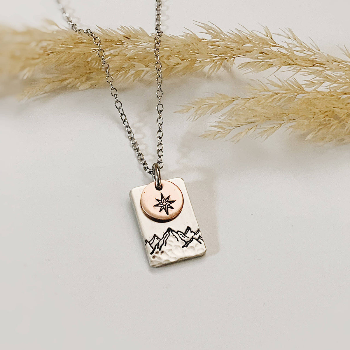 True North Necklace, North Star and Mountains