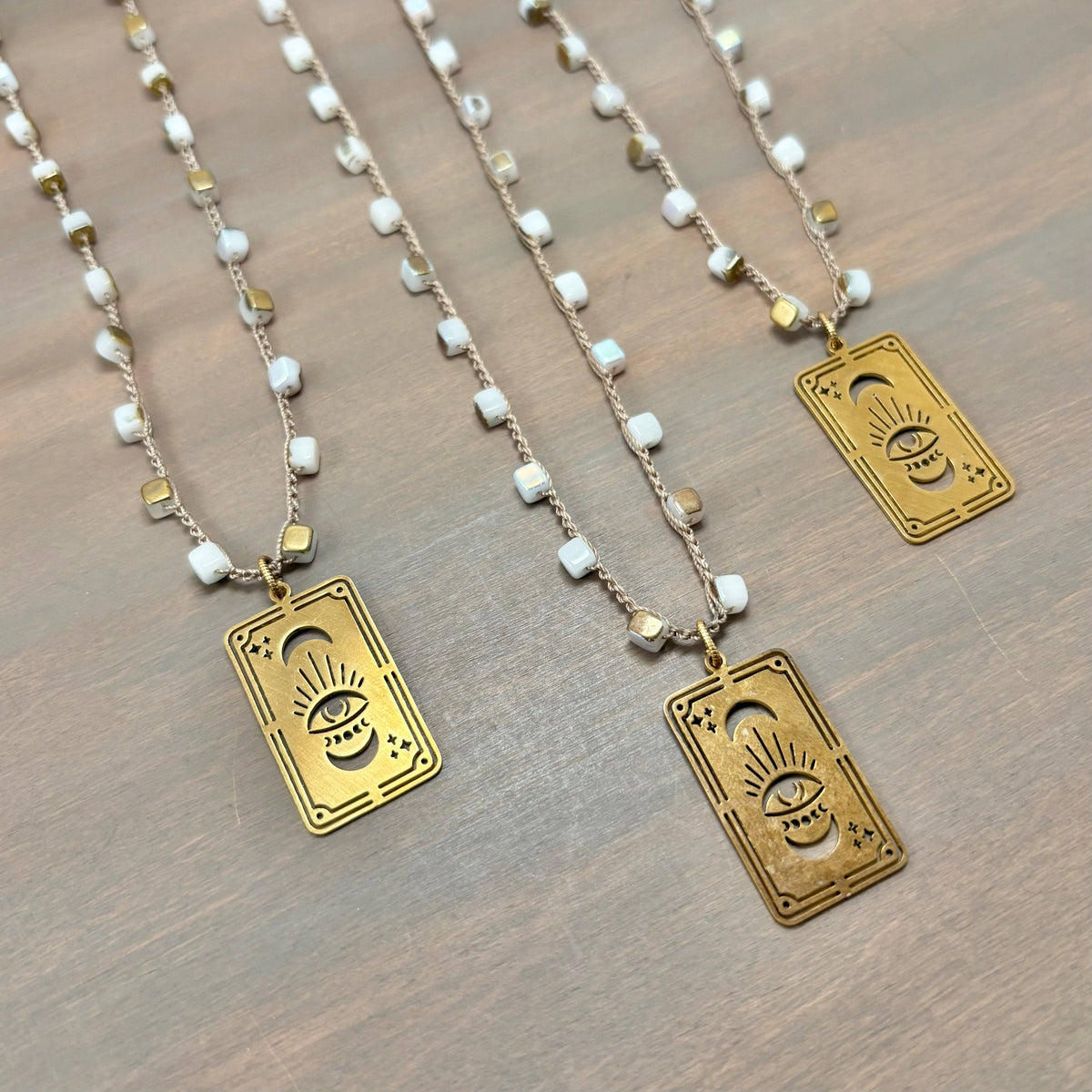 Tarot Protection Charm Crocheted Necklace With Geometric Crystals