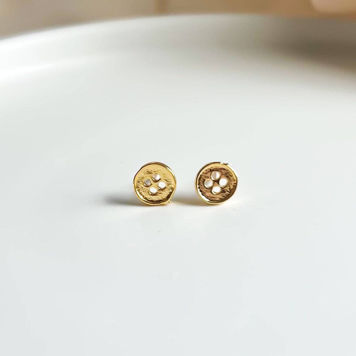 Gold Button Stud Earrings