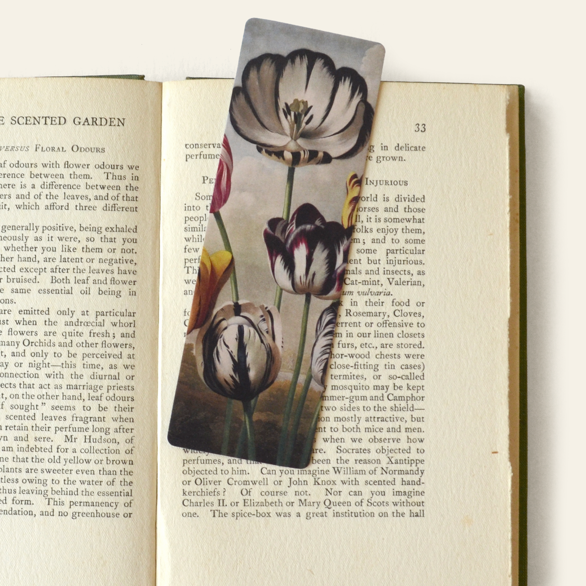 Botanical Tulips Double-Sided Bookmark with Vintage Marbling