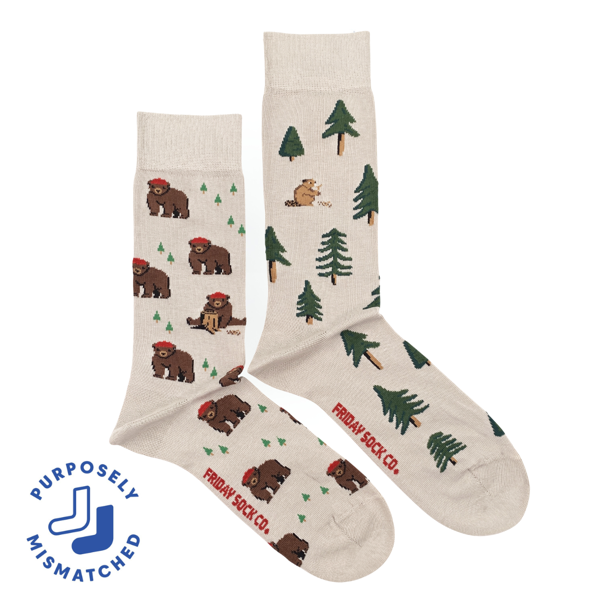 Men&#39;s Bear in Hat and Trees Socks