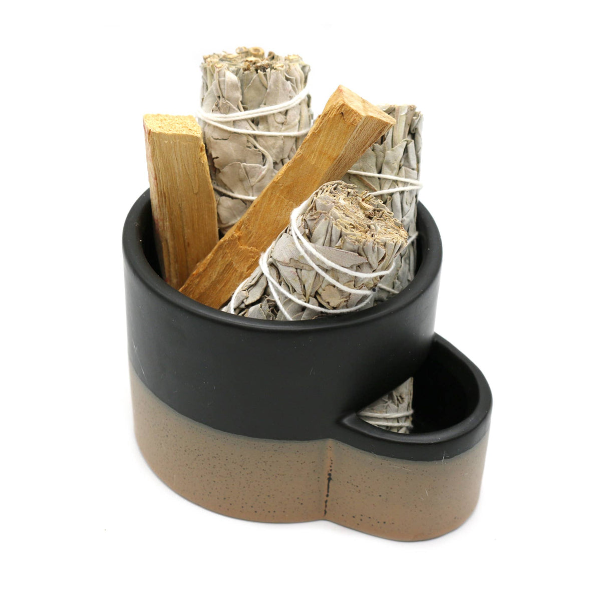 Ceramic Burner w/ Match Slot - Black & Brown