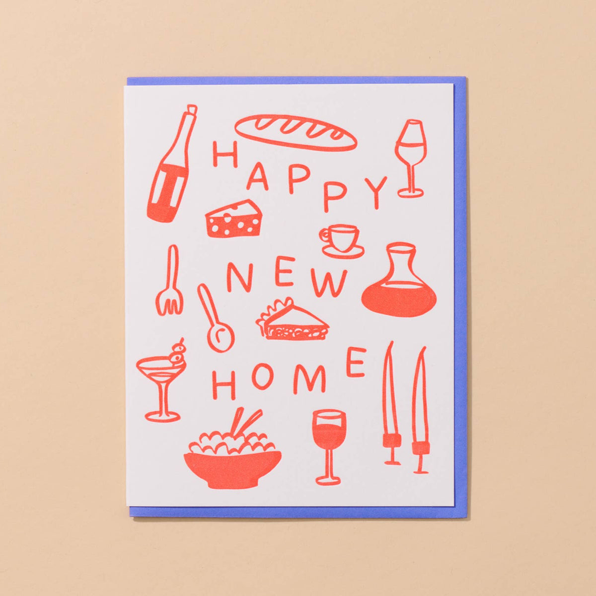 Happy New Home Letterpress Food Icons Housewarming Card