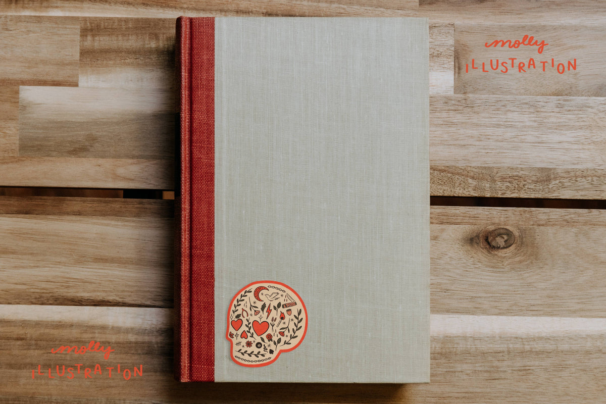 Heart Eyes Botanical Cartoon Skull Waterproof Vinyl Sticker