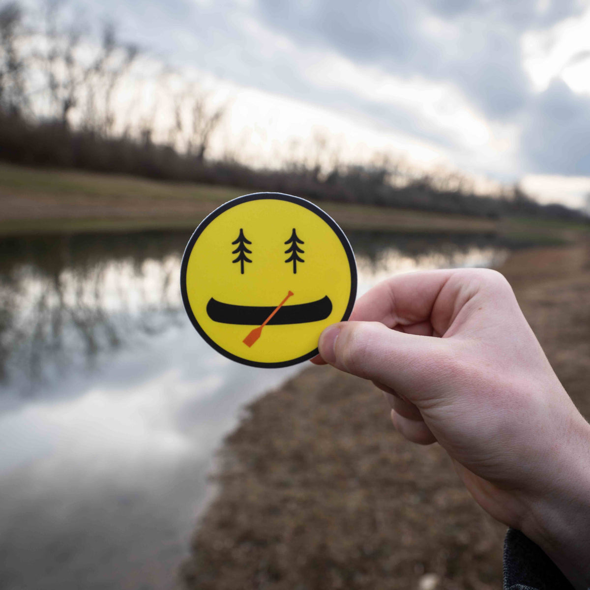 Happy Canoeing, Canoe Paddle Smiley Face Sticker