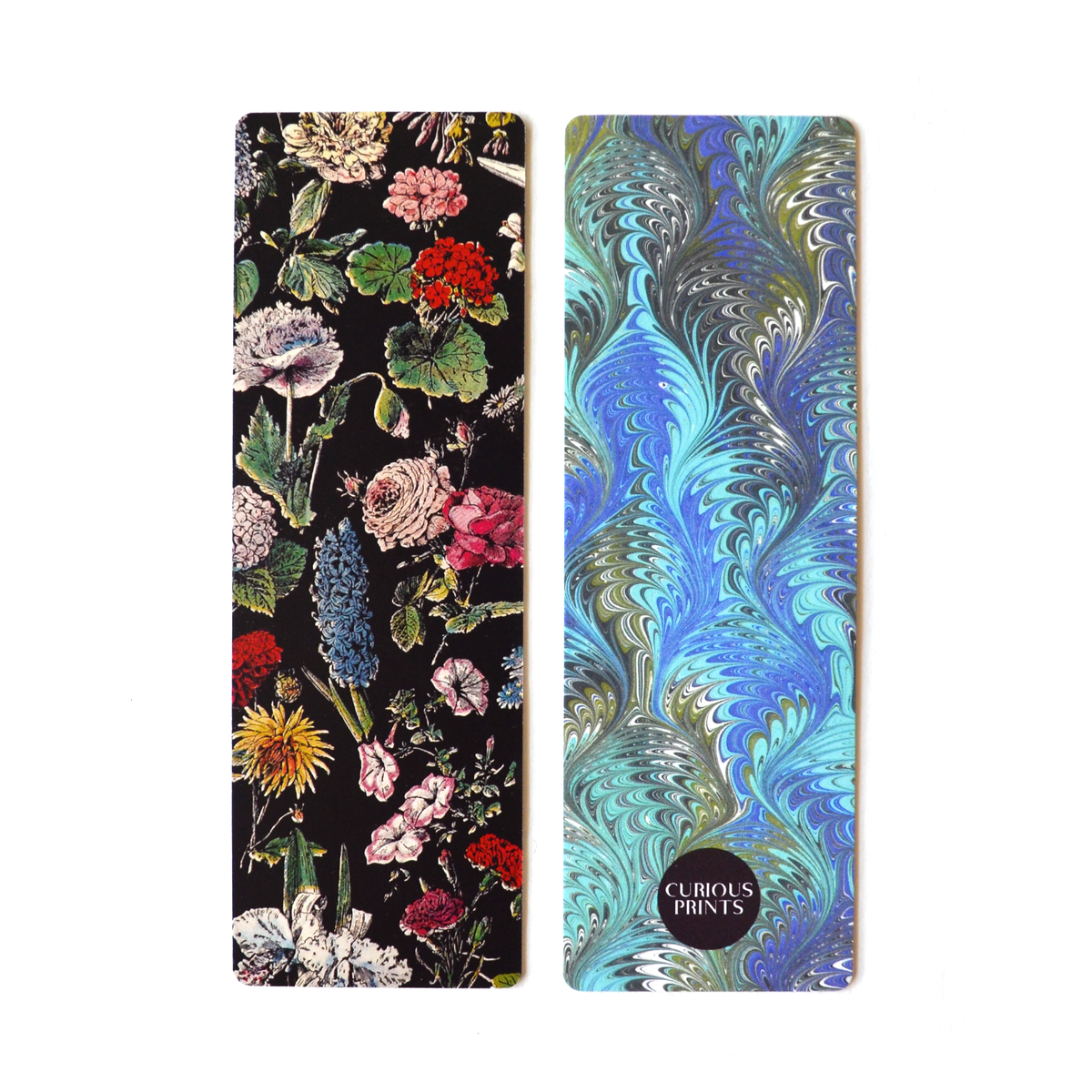 Garden Flowers Double-Sided Bookmark with Vintage Marbling