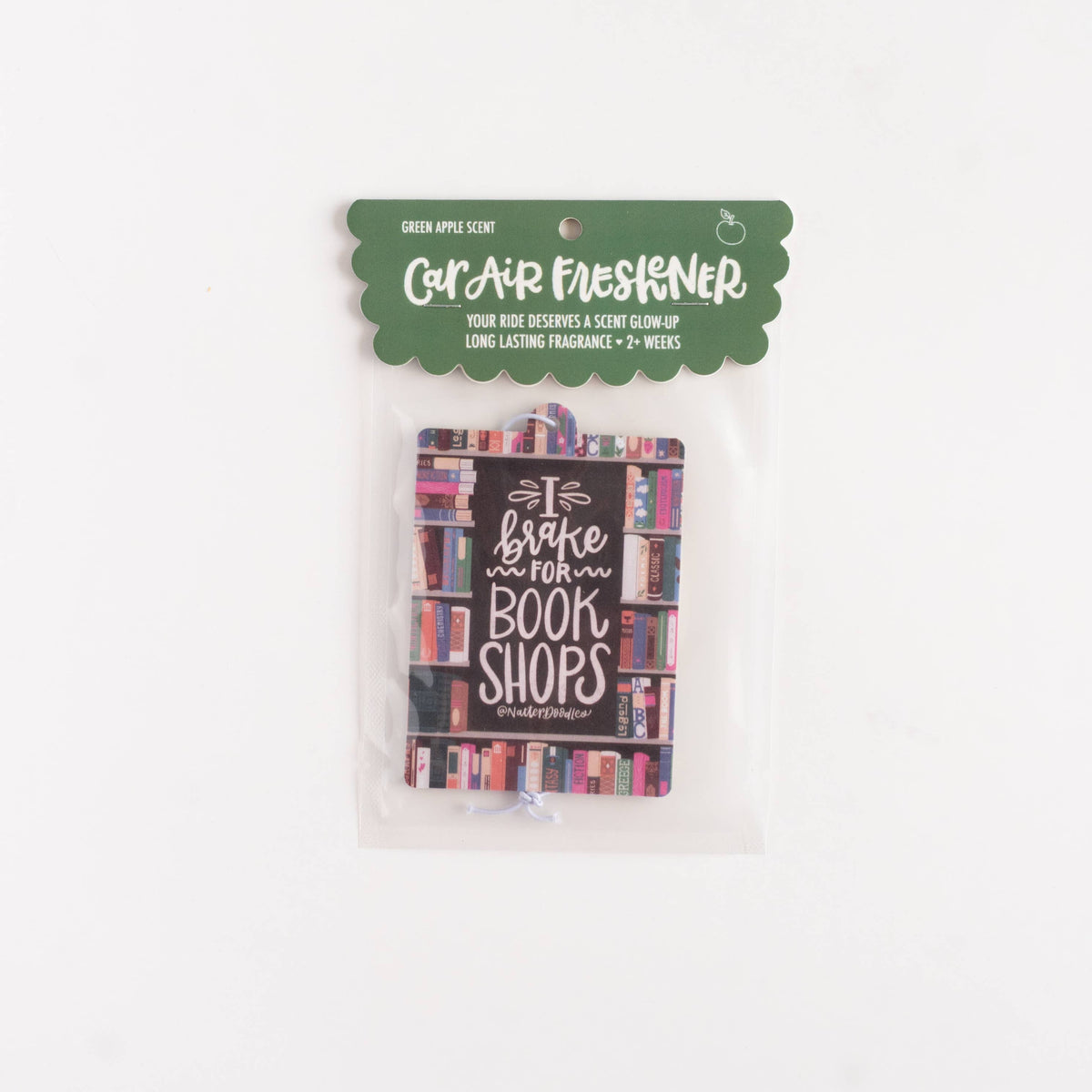 I Brake for Book Shops Reader Green Apple Car Air Freshener