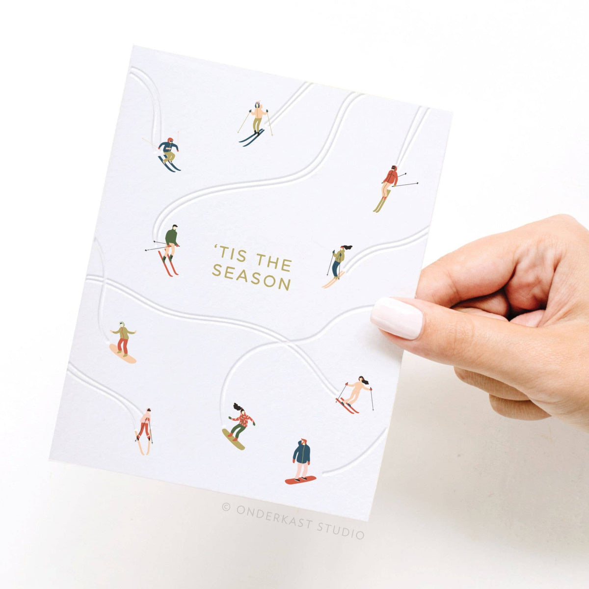 &#39;Tis the Season Skiiers Letterpress Greeting Card