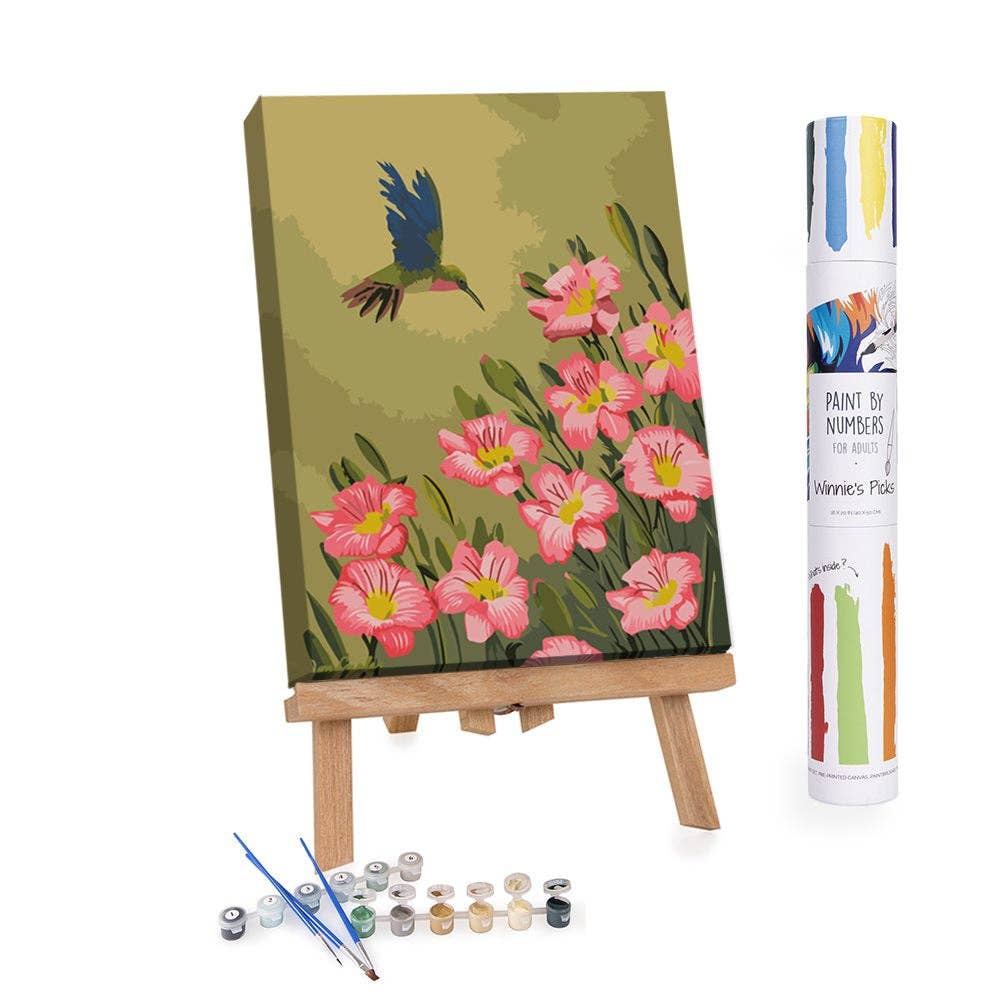 Hummingbird Pink Flowers Paint by Numbers Kit