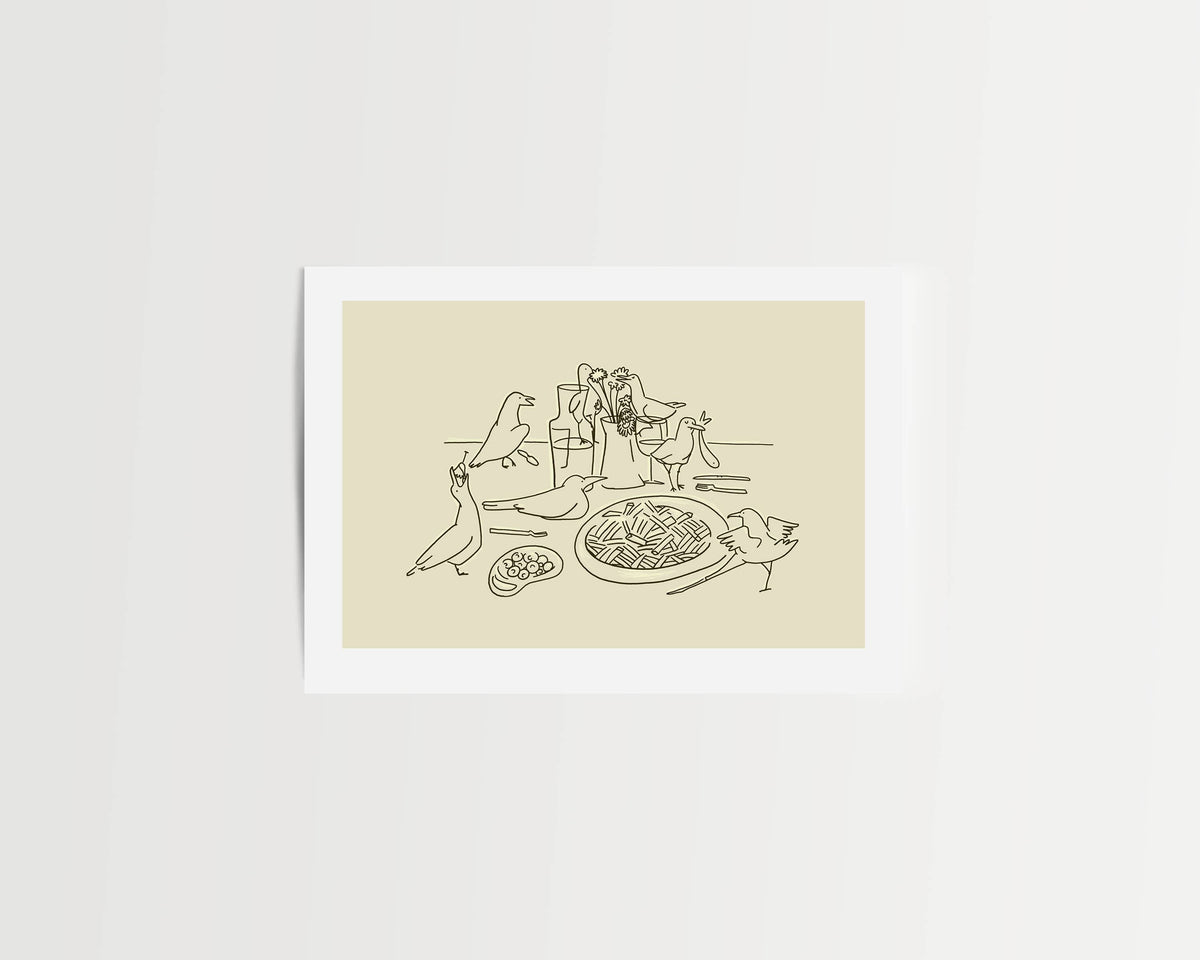 Seagull Dinner Minimal Coastal Beach Decor Wall Art Print