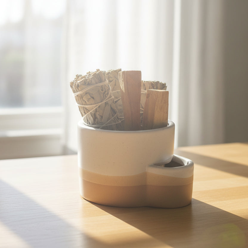 Ceramic Burner w/ Match Slot - White & Brown