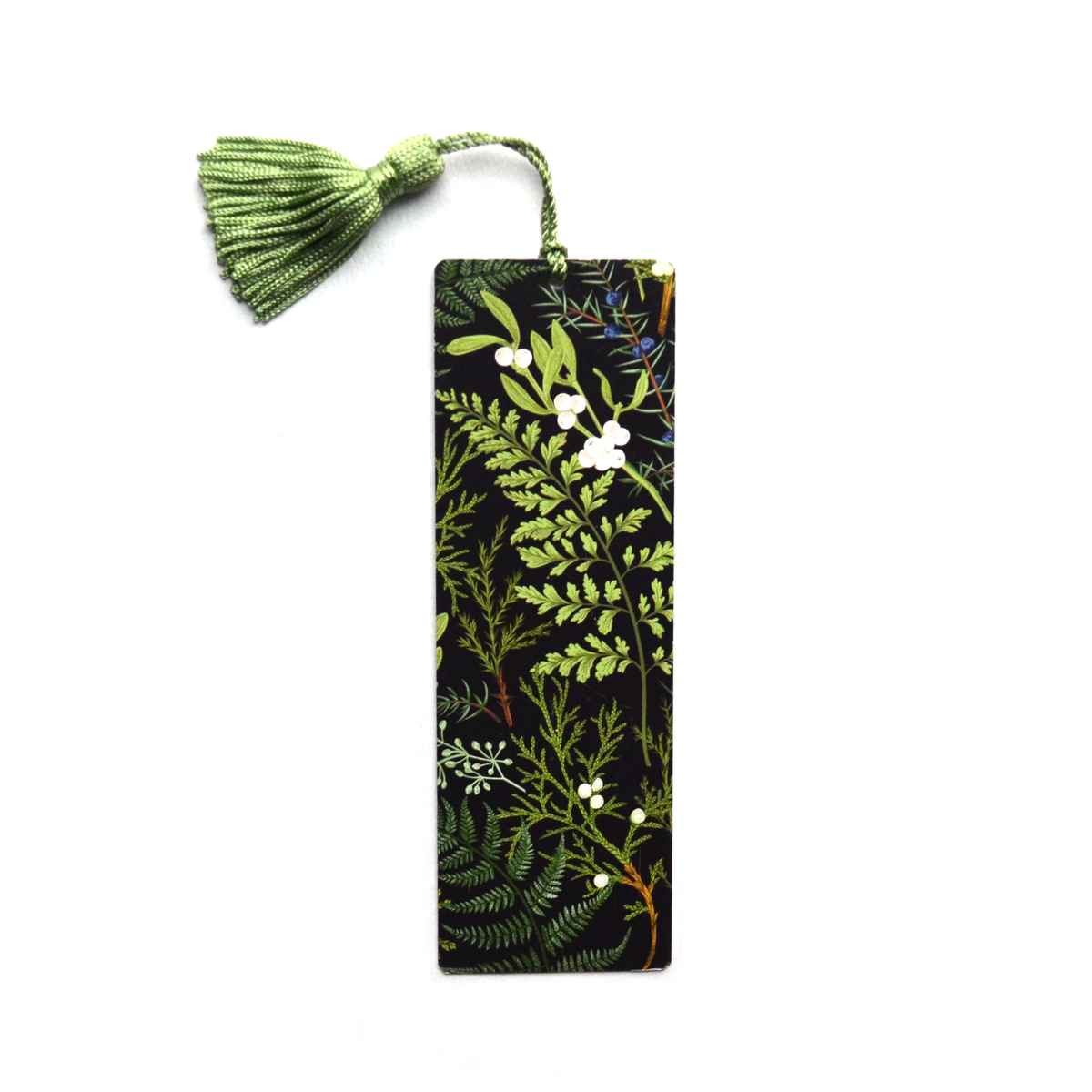 Botanical Fern and Marbled Bookmark with Tassel