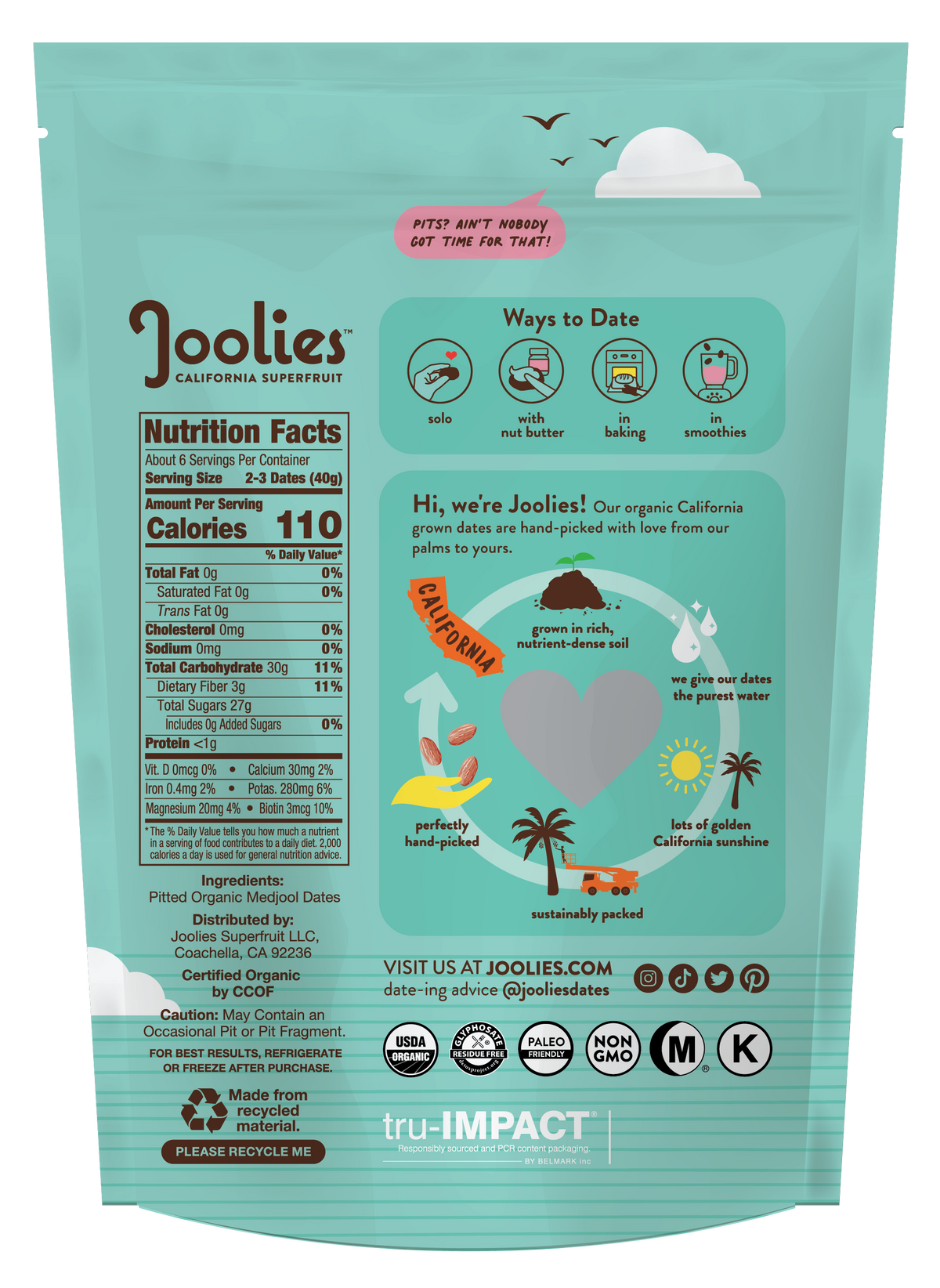 Organic Medjool Dates Bag - Pit Free