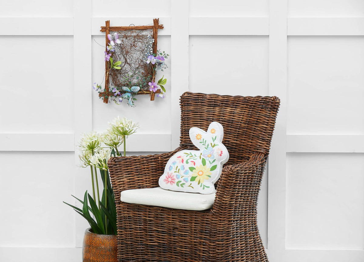 Easter Floral Bunny Shaped Throw Pillow