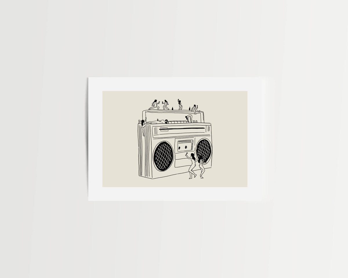 "Boom Box" Vintage Music Illustration Wall Art Print