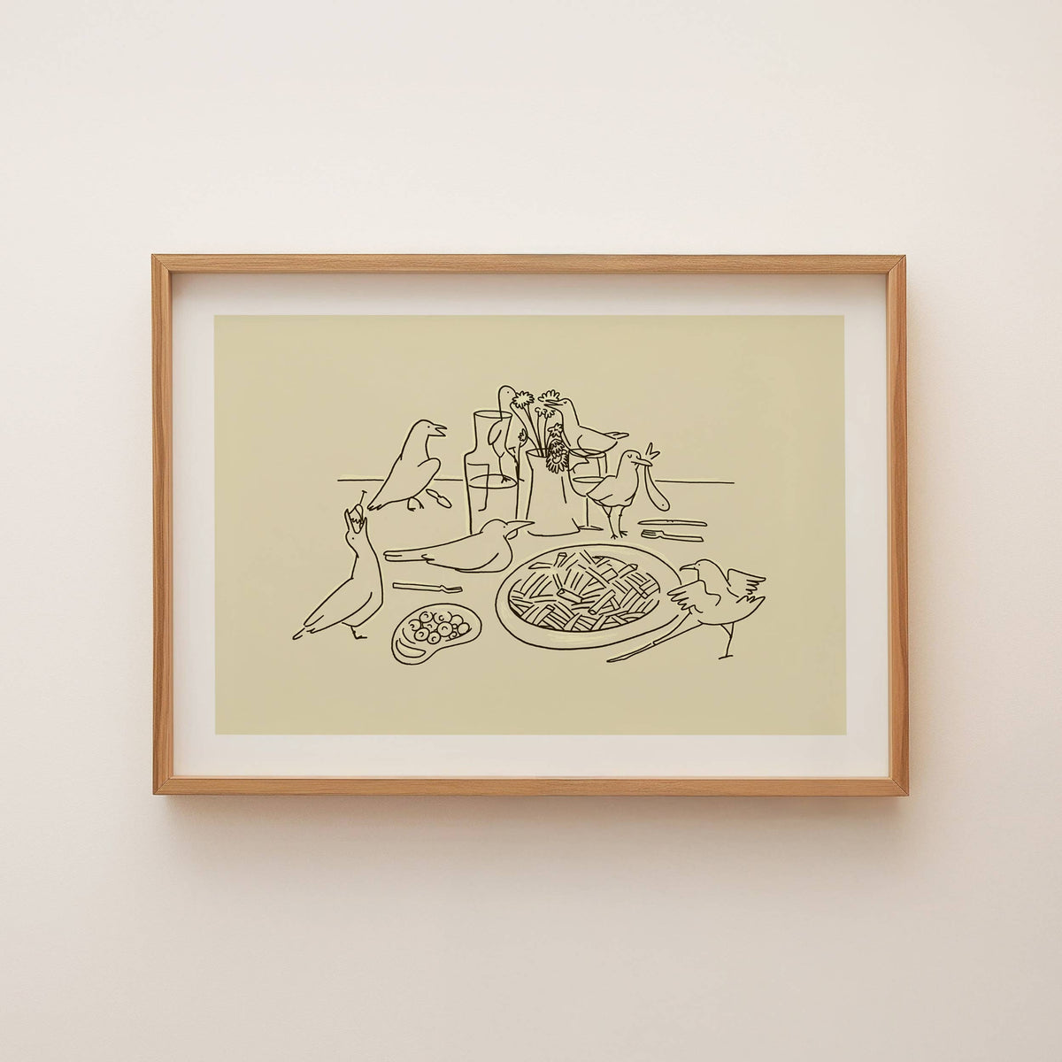 Seagull Dinner Minimal Coastal Beach Decor Wall Art Print