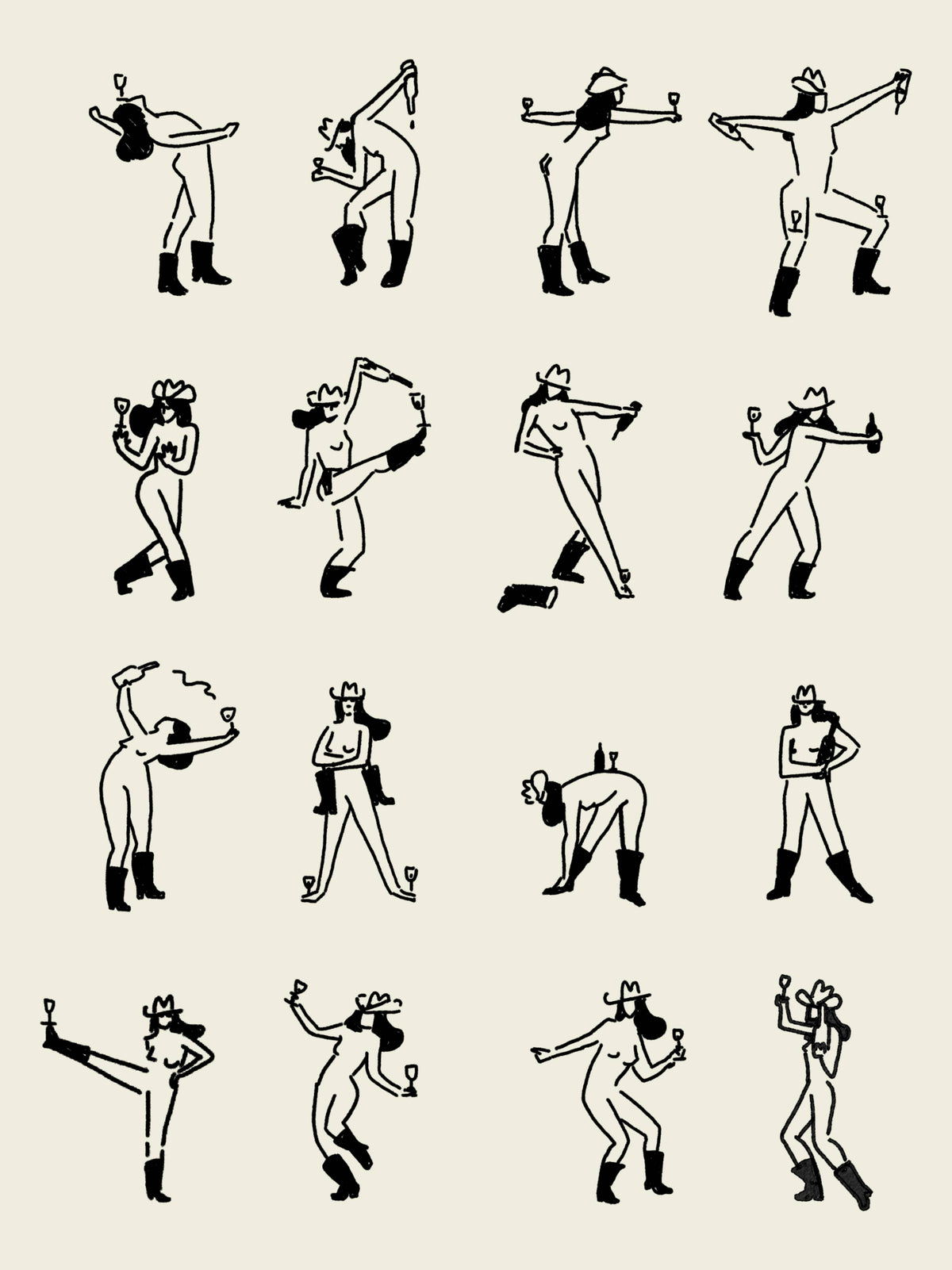 Wine Dancing Cowgirl Minimal Western Wall Art