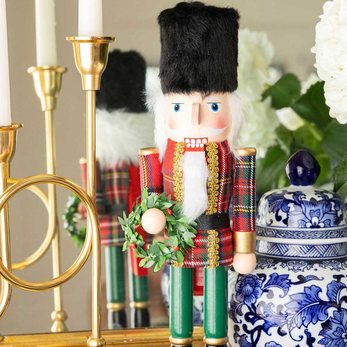 Tartan Plaid 15" Hand-Painted Wood Nutcracker
