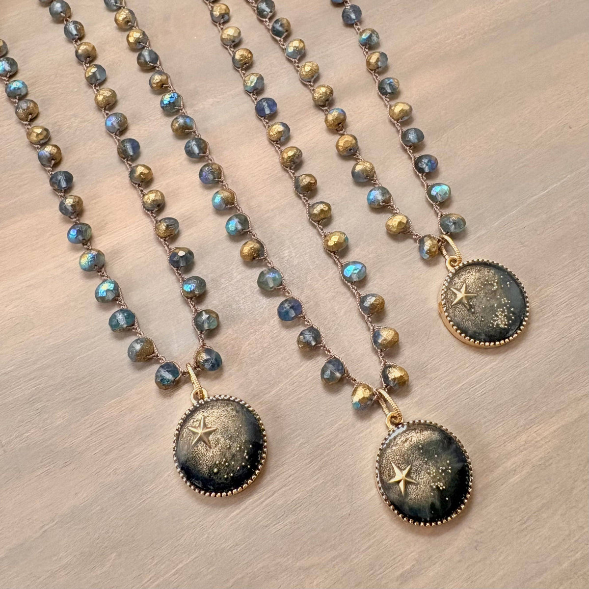 Starry Midnight Dreams Portal Necklace With Crocheted Crystal