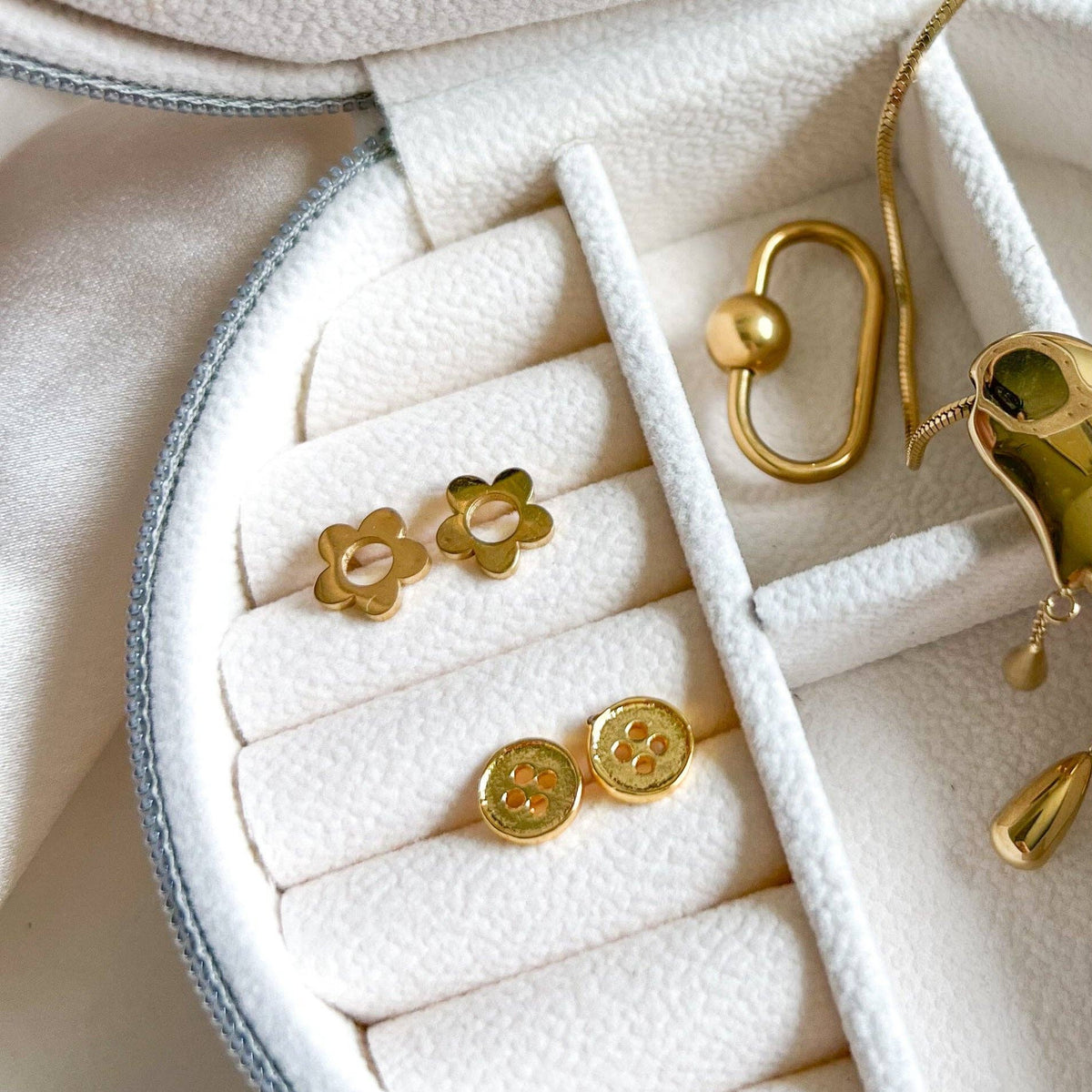 Gold Button Stud Earrings