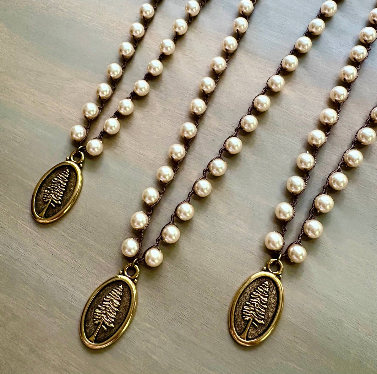 Not All Who Wander Reversible Tree Pendant on Glass Pearls