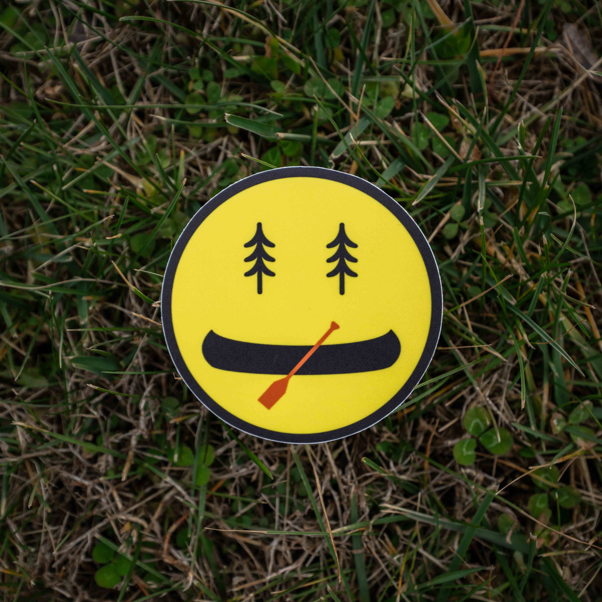 Happy Canoeing, Canoe Paddle Smiley Face Sticker