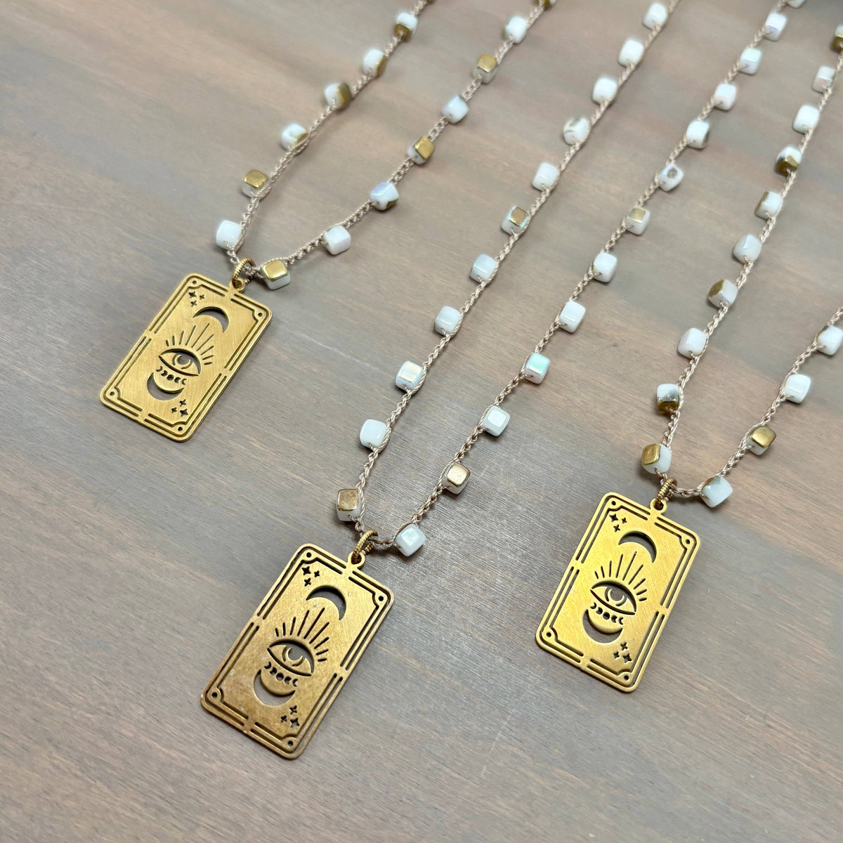 Tarot Protection Charm Crocheted Necklace With Geometric Crystals