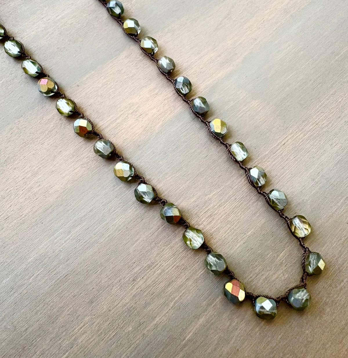 Grey Green Shimmer Long Crystal Strand
