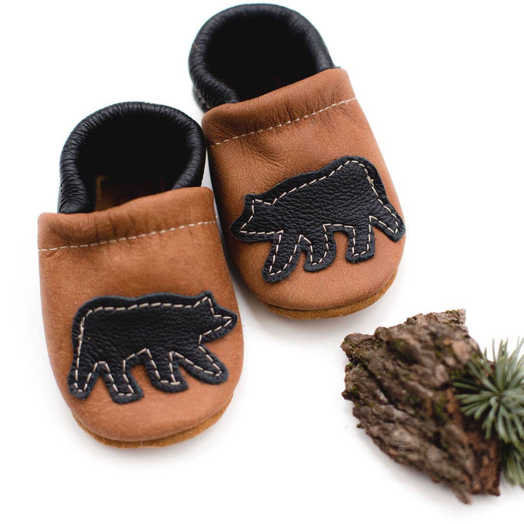 Black Bear Leather Baby Booties &amp; Moccasins Toddler Shoes