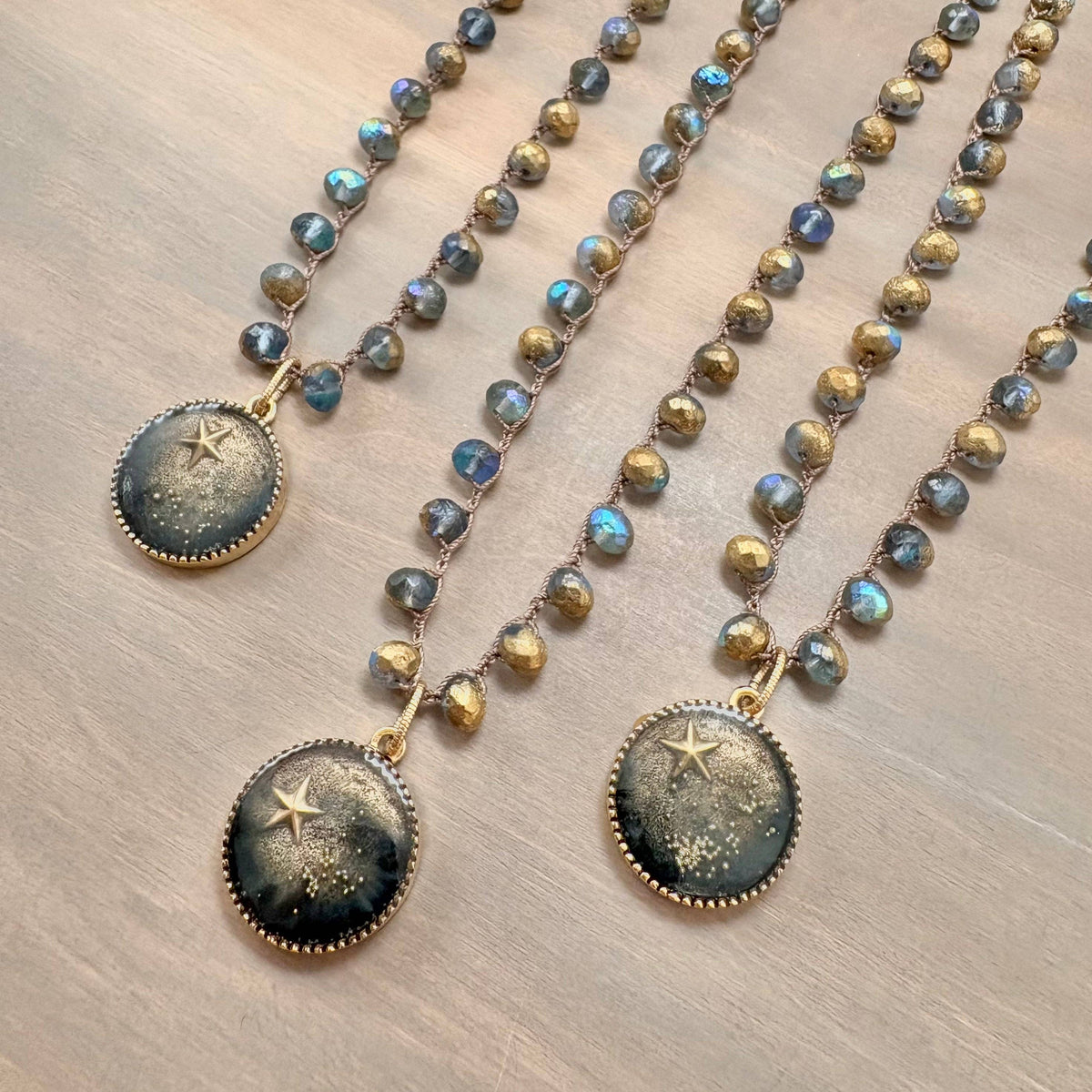 Starry Midnight Dreams Portal Necklace With Crocheted Crystal