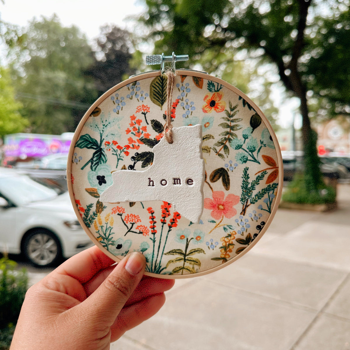 Hoop w/ Rifle Paper Herb Garden Fabric + State Ornament