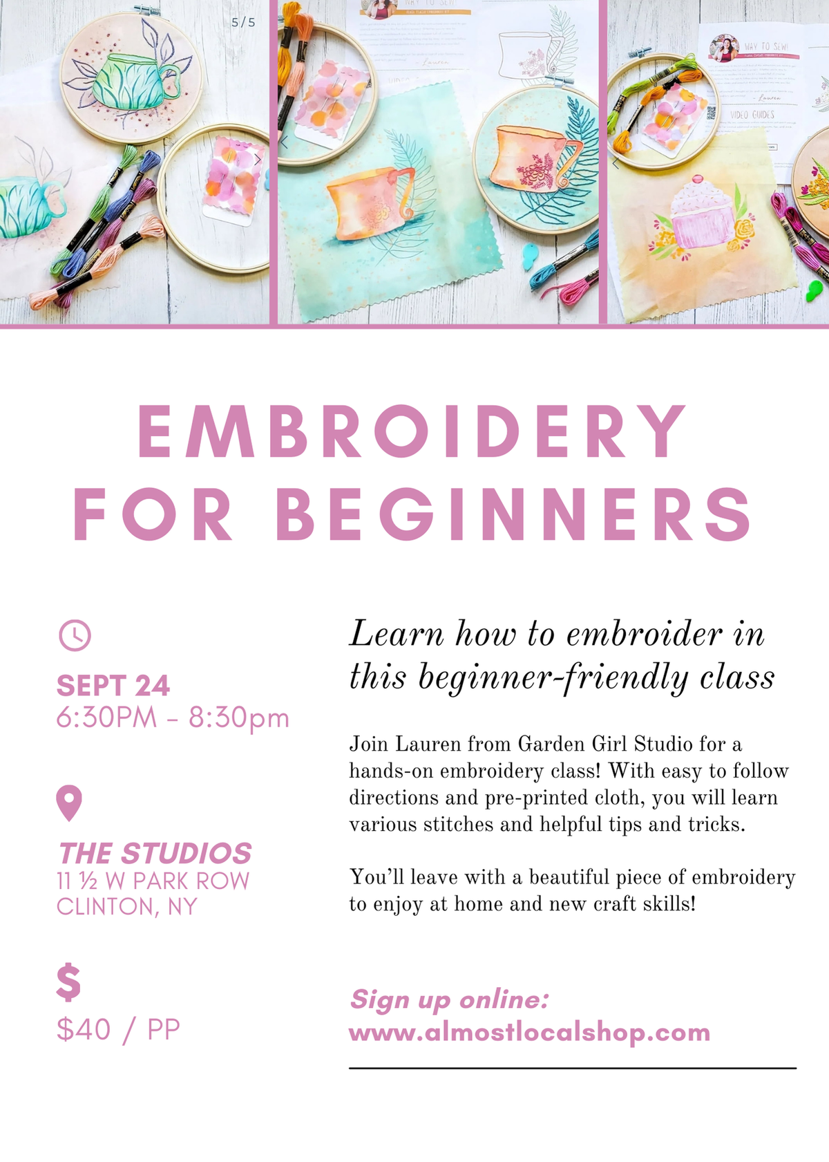 Embroidery Workshop with Garden Girl Studio