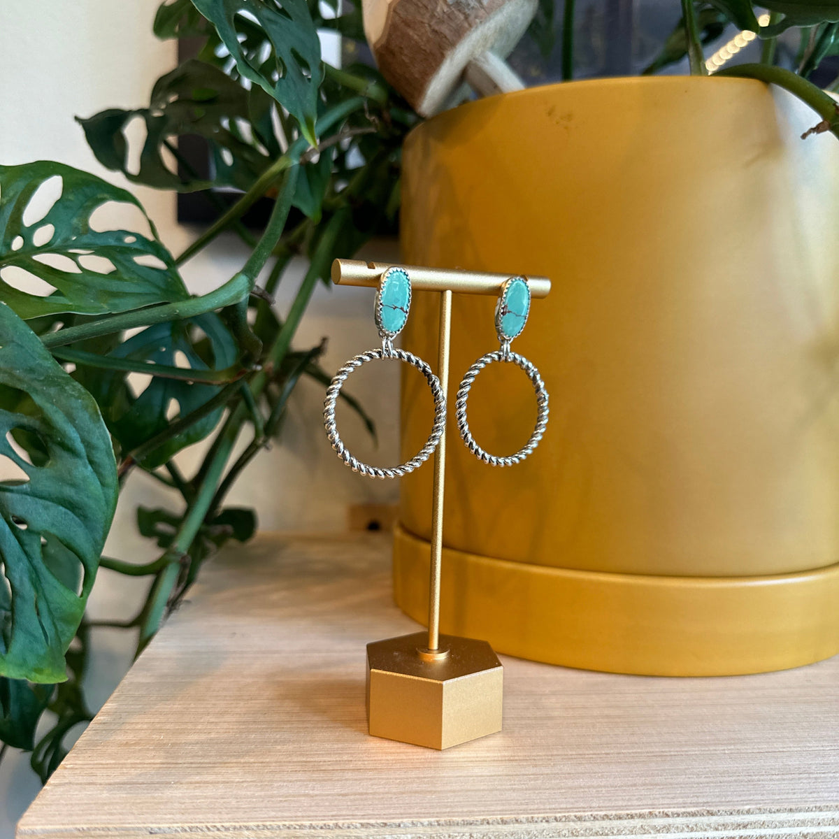 Turquoise Stud Sterling Hoops