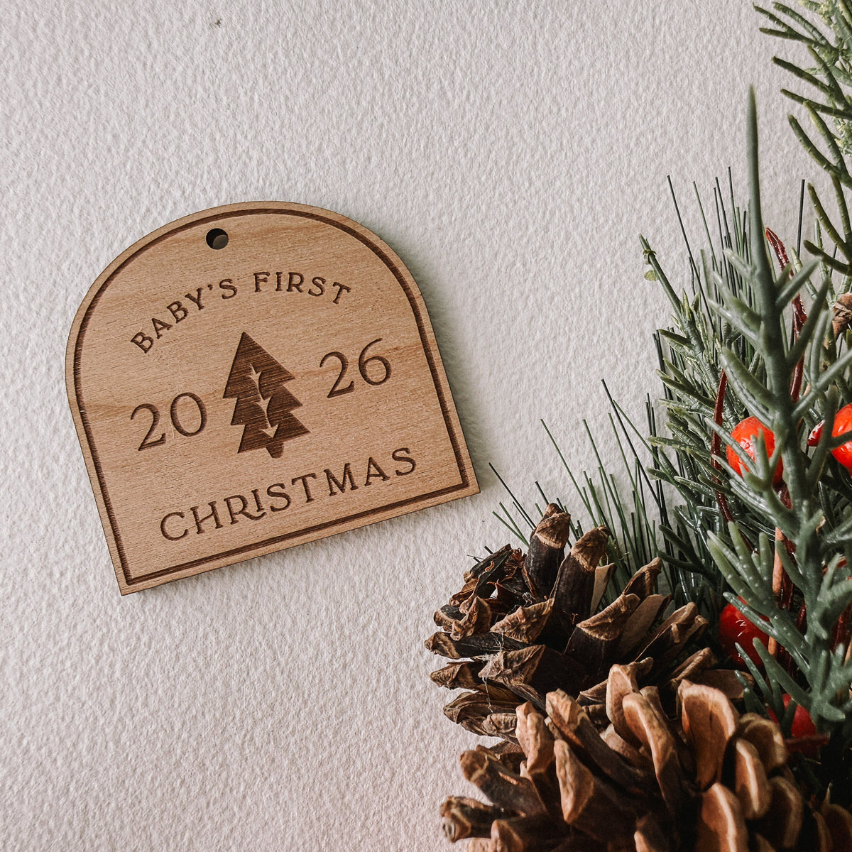 Baby’s First Christmas 2026 Wood Ornament