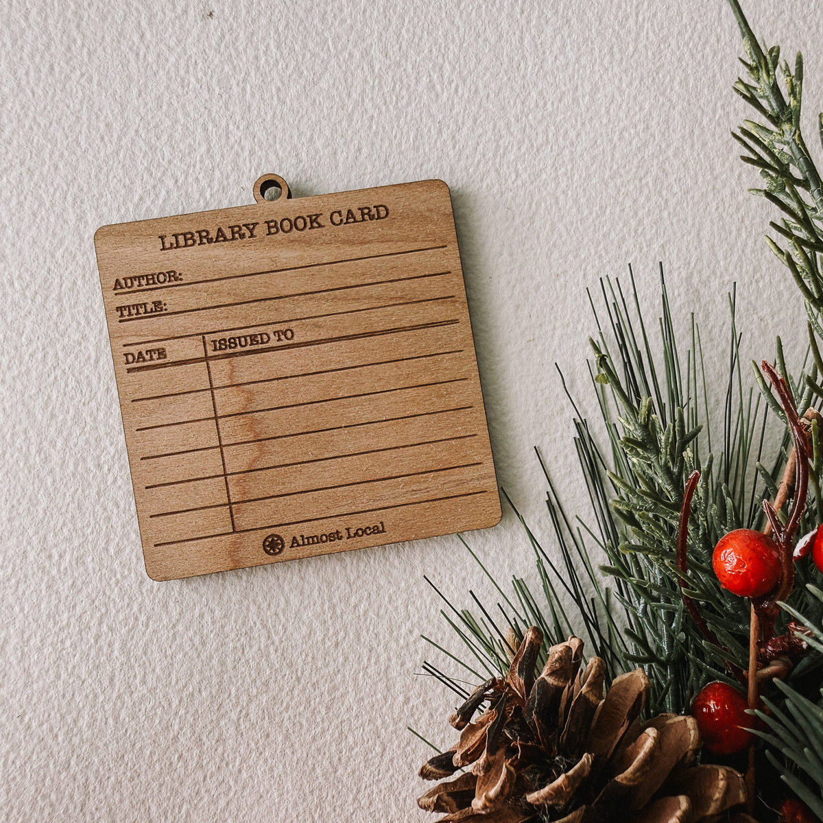 Library Book Card Wood Ornament