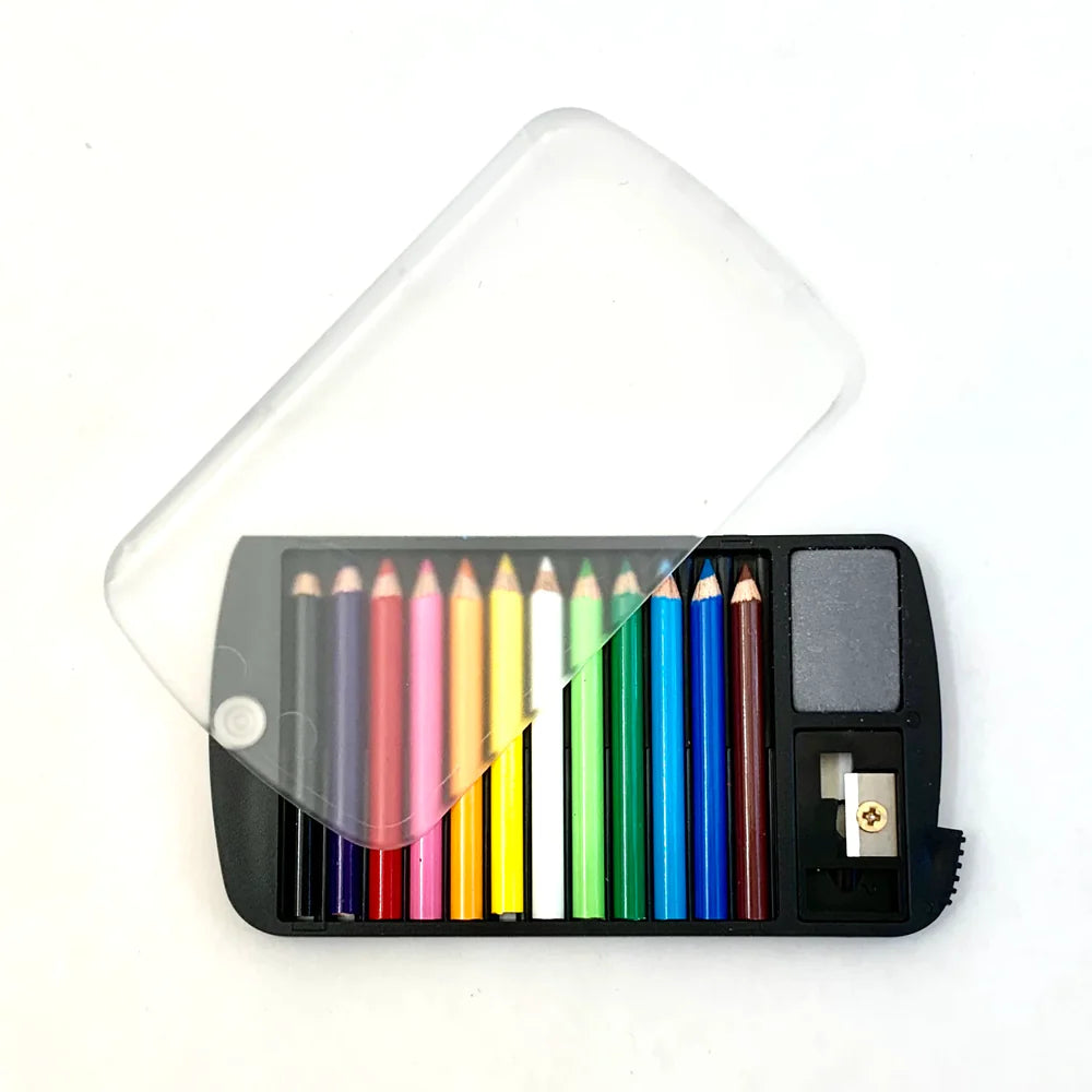 Mini Colored Pencils + Sharpener + Eraser In A Case